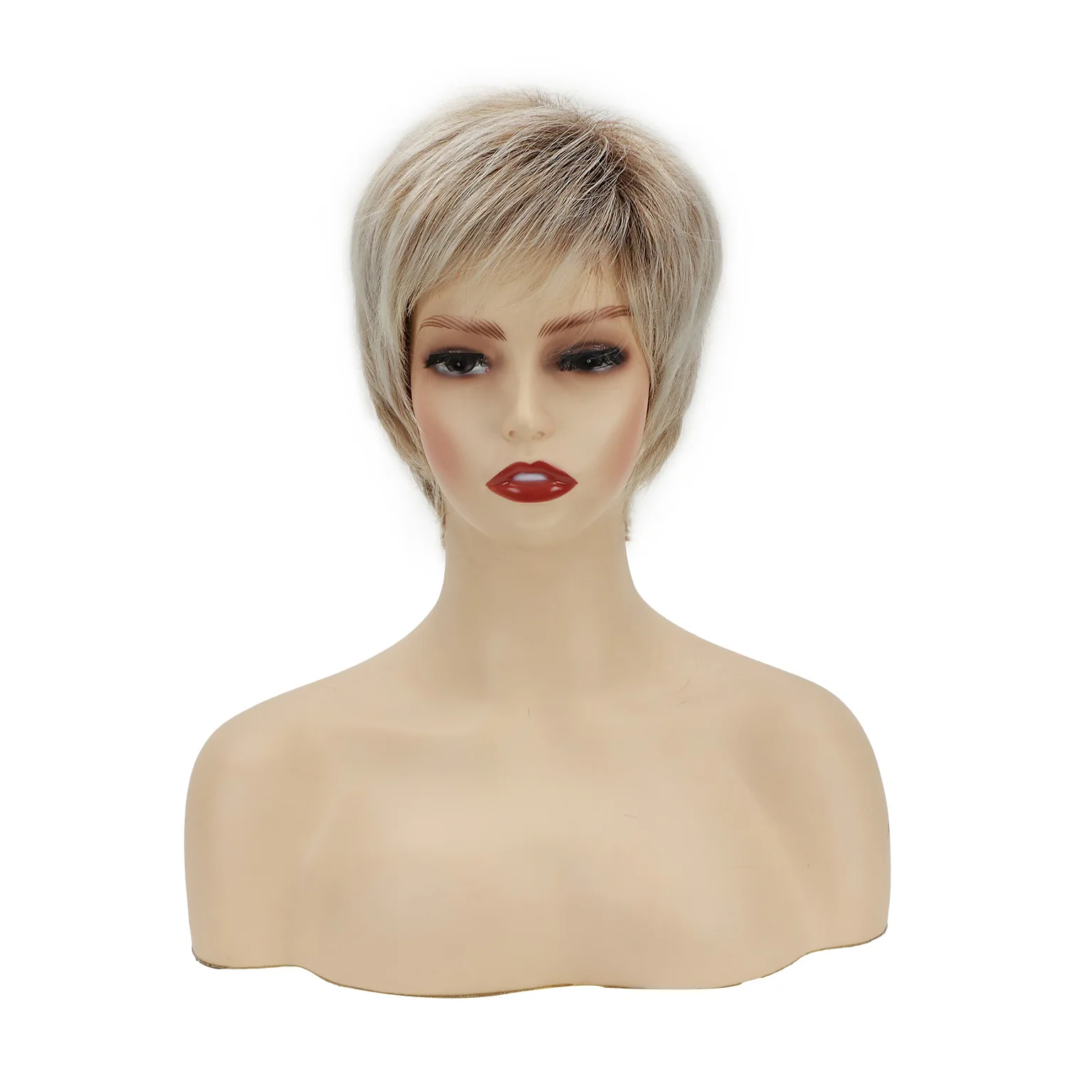 

Wig, European and American women's wig short straight hair fluffy short partial division mechanism chemical fiber headgear wigs