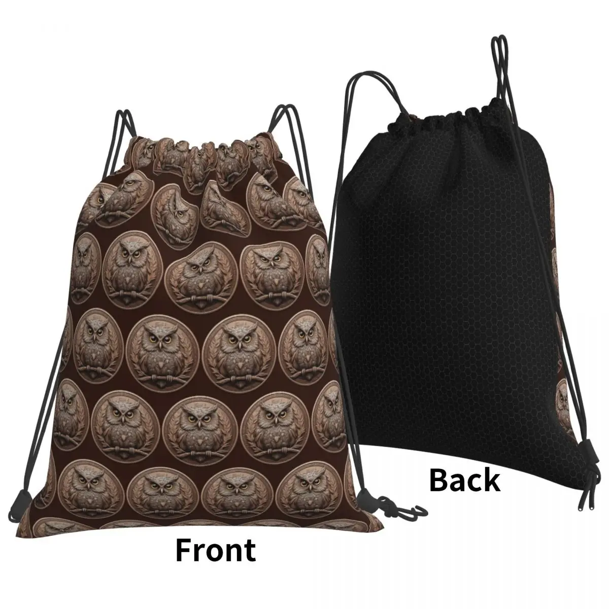 

Fantasy Coin A Brown Owl In Relief Backpacks Multi-function Drawstring Bags Sports Bag Book Bags for Man Woman School