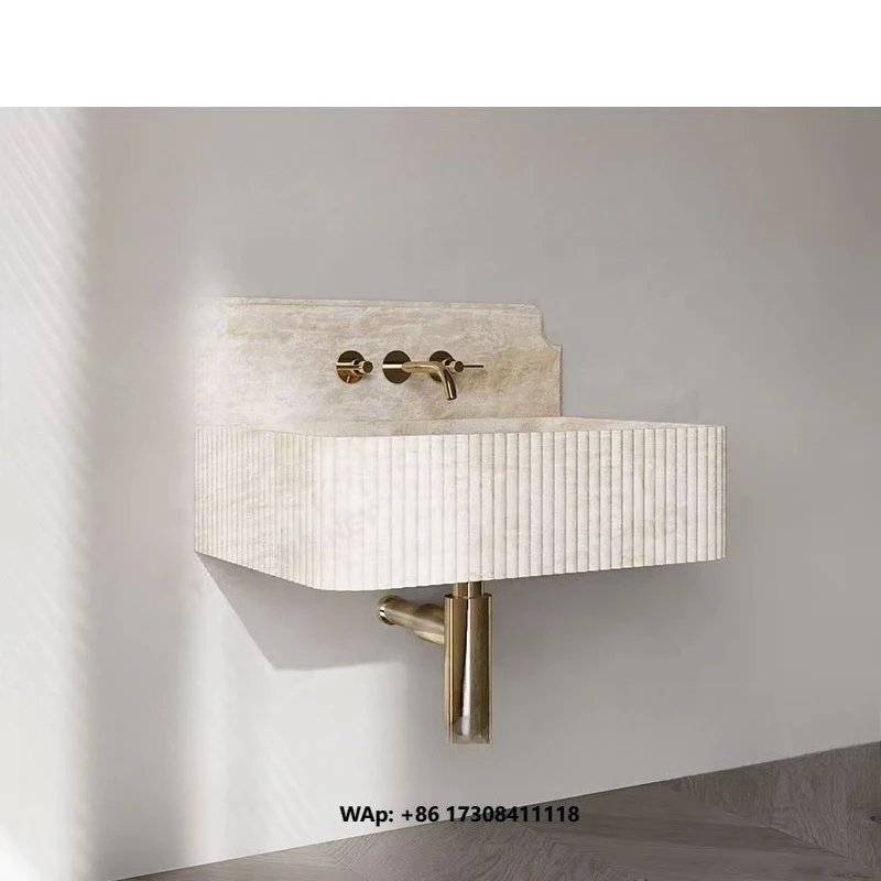 Tostone Vintage Super Beige Travertine Wall-Mounted Sink for Modern Home Villa Hotel  Bathroom Washroom Interior Vanity