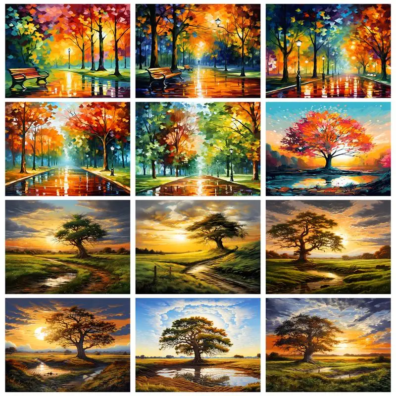 RUOPOTY Picture With Numbers Sunset Forest Oil Picture Drawing Coloring Handmade Gift HandPainted On Canvas Decor For Home