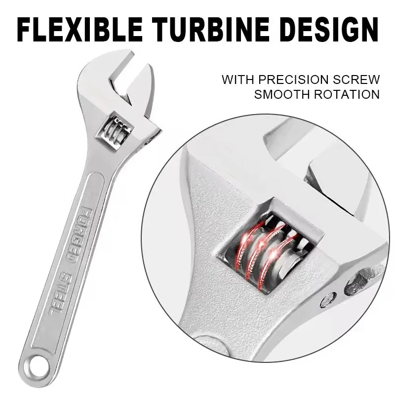 Adjustable Wrench, Large Opening, Long Handle, Universal Spanner, Hand Repair Tools for Mechanical Workshop, CR-V Steel, Multi-P