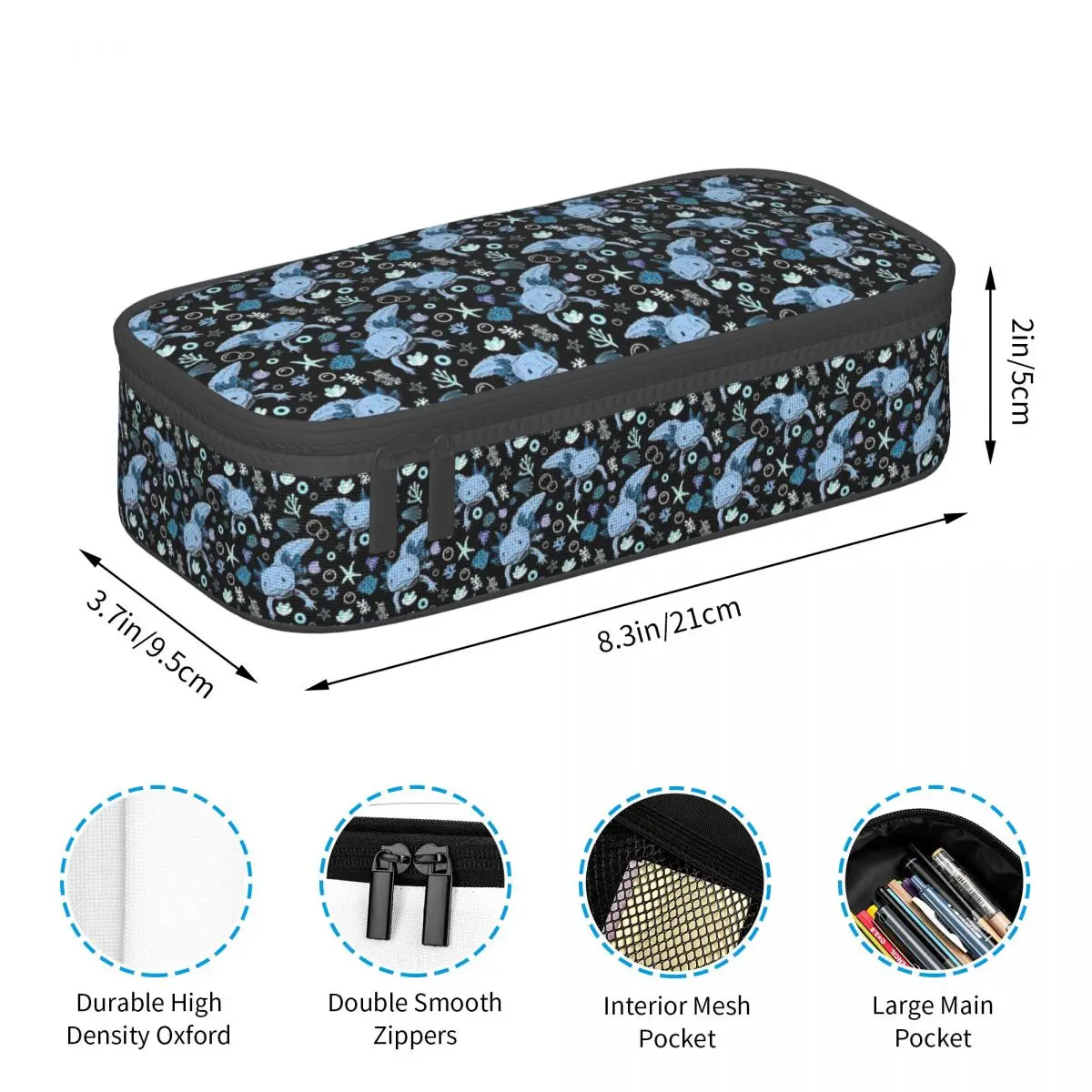 Blue Axolotl Coral Pattern Pencil Case Pencil Pouch Storage Stationery Supplies Large Storage Pen Box Pencil Bag for Kids