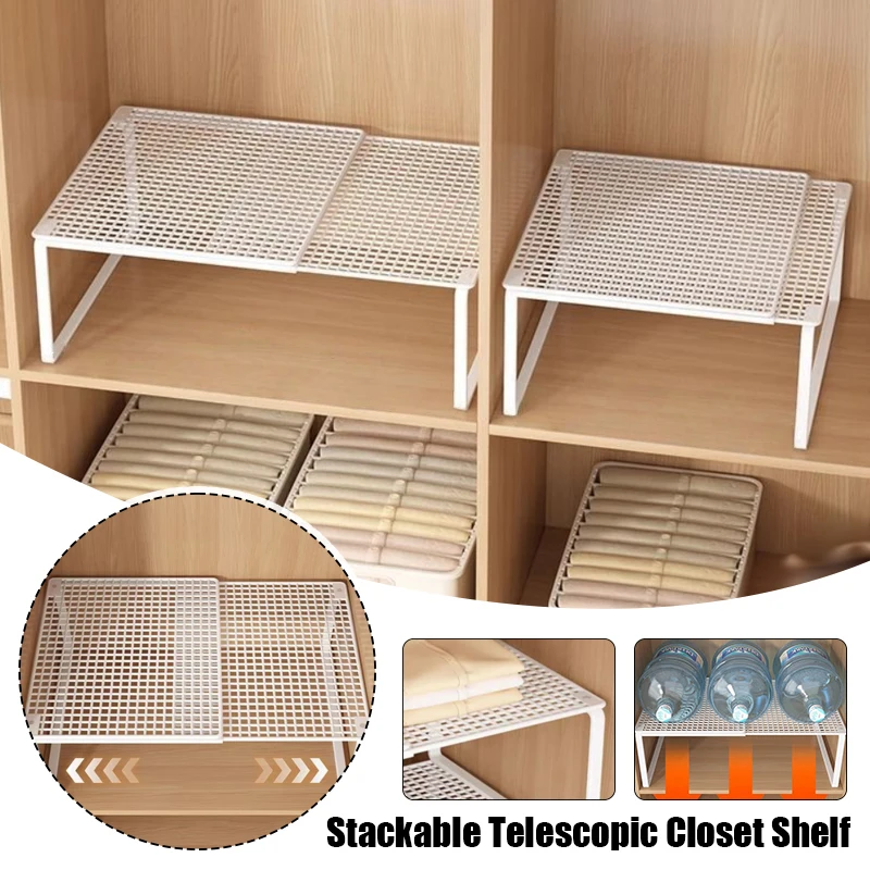 

DIY Metal Closet Shelf Adjustable Expandable Wardrobe Divider Board Clothes Storage Rack Kitchen Layered Cabinet Organizer