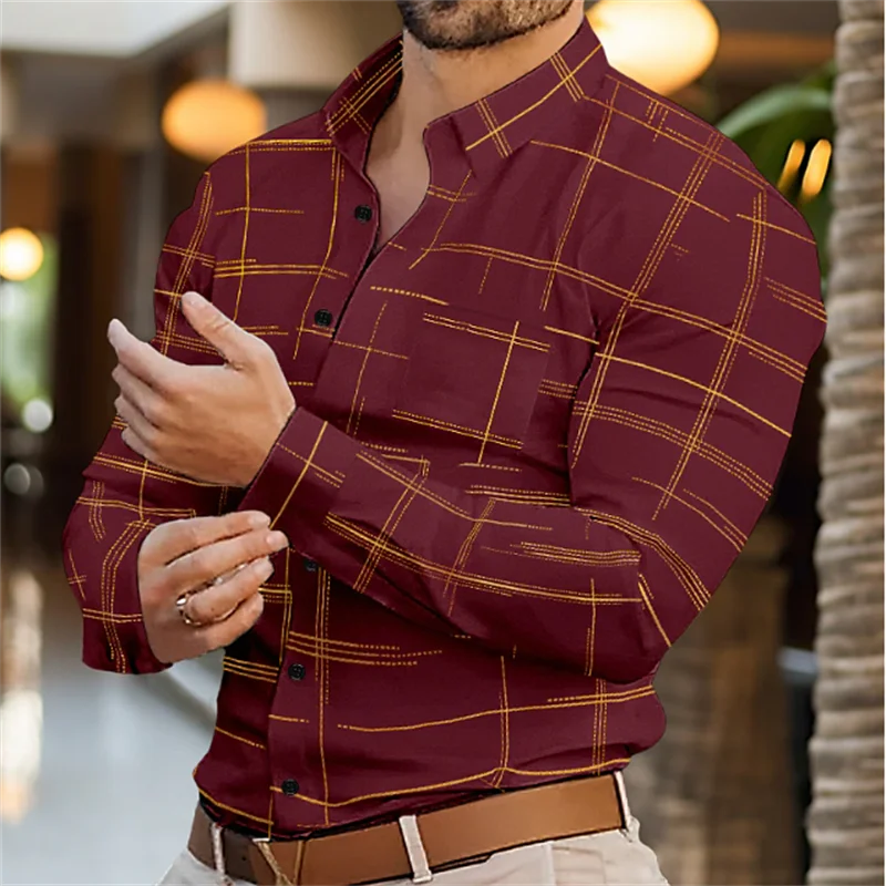 Men's top shirt office designer design striped plaid stand collar lapel casual outdoor street soft and comfortable new style