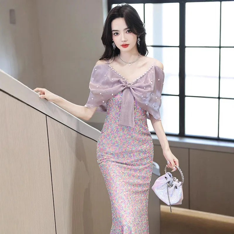 2026 New Style Woman Elegant Evening Dress French Fish Tail Beaded Luxury Gala Prom Dress Customized