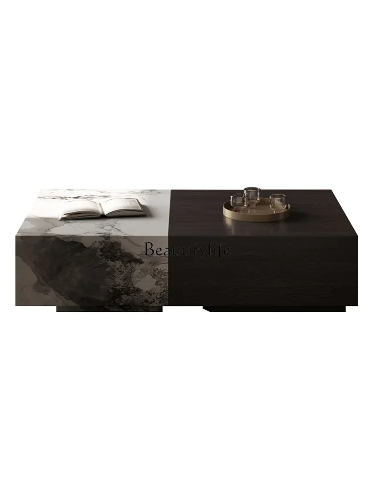 Italian rock slab coffee table movable small apartment living room high-end square coffee table