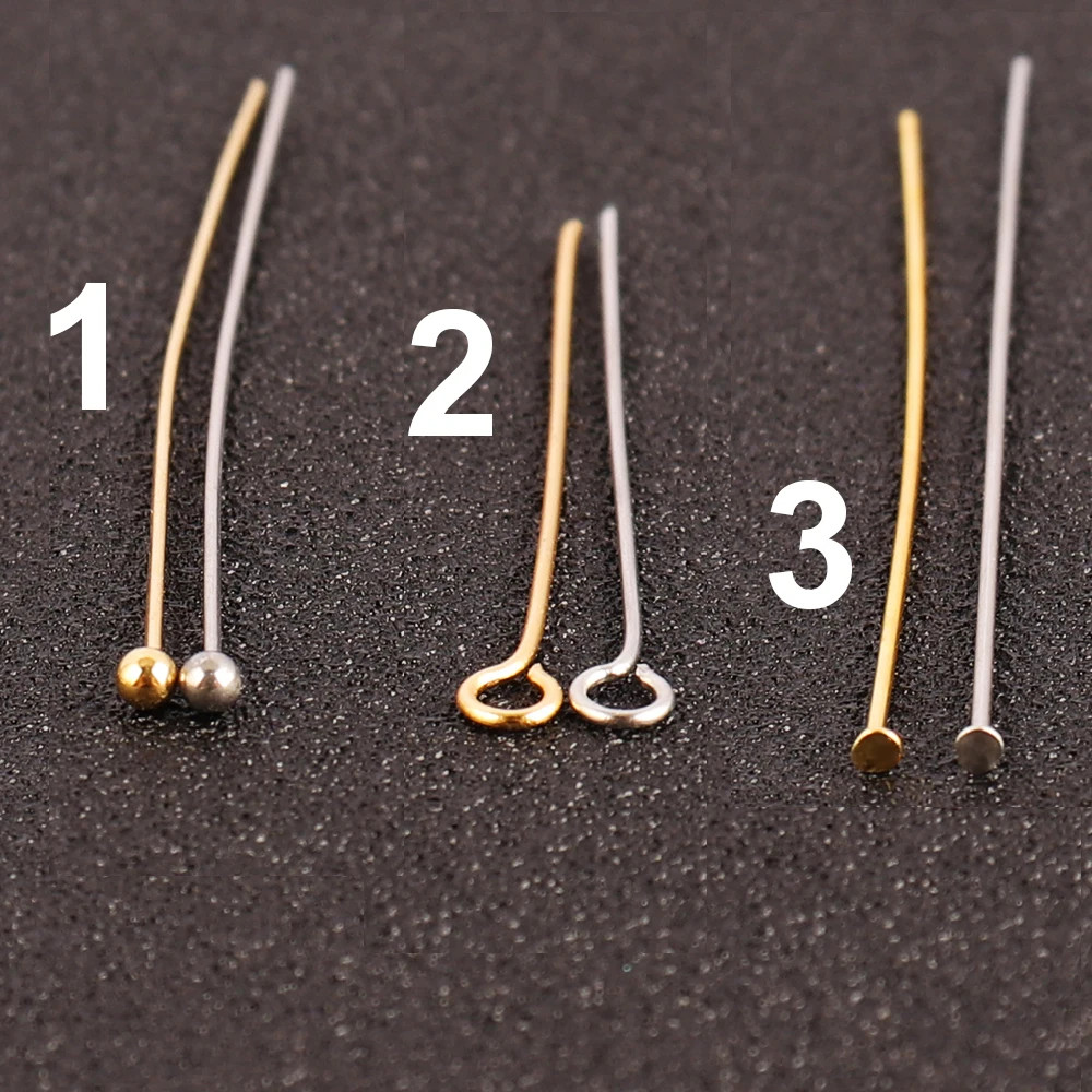 100pcs 15-50MM Stainless Steel Flat Head Eye Head Pins Jewelry Findings For Jewelry Making Supplies Ball Head Pins Accessories