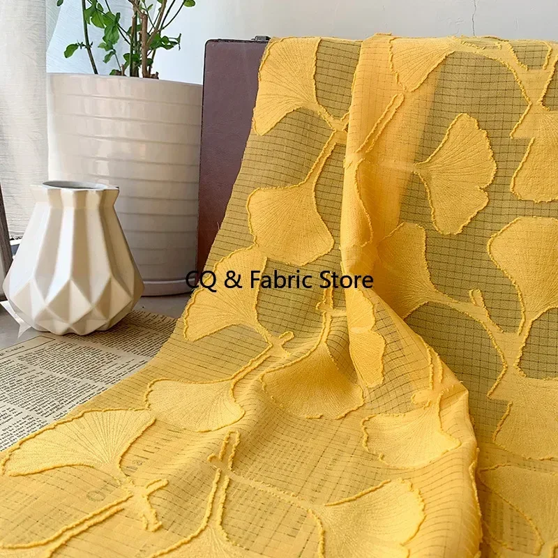 

Новая шифоновая ткань в клетку с цветочным принтом, жаккардовая окрашенная ткань с листьями гинкго, женская рубашка, детская одежда, тюль