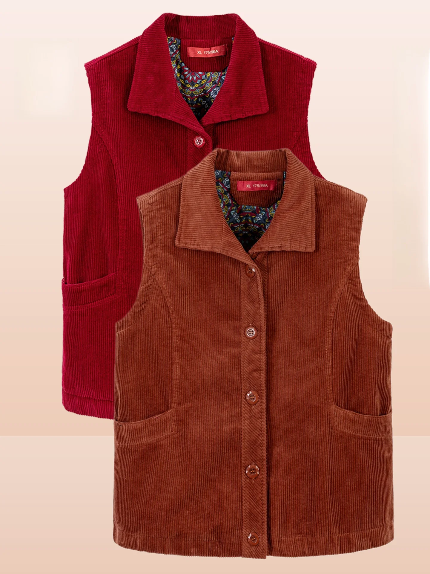 

Autumn Sle Thin Collar Corduroy Vest Coat for Mommy Ladies Casual Loose Fit Long Pants Single Button Closure Floral Pa...