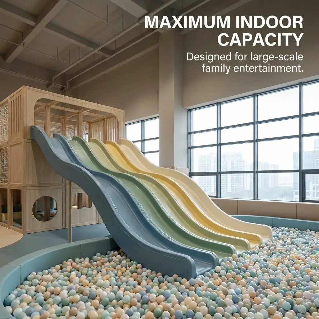 Minimalist Indoor Playground, Modular Soft Play, Giant Slides, Trampoline Arena, High-End Family Entertainment Center