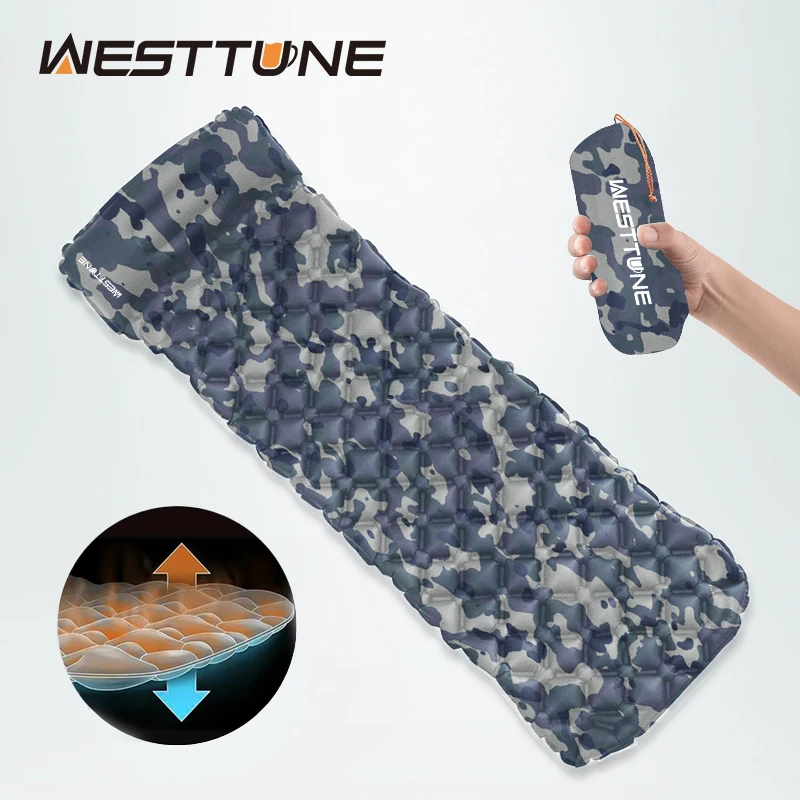 

WESTTUNE Camping Inflating Sleeping Mattress Folding Outdoor Sleeping Pad Inflatable Mattress with Pillow Ultralight Travel Bed