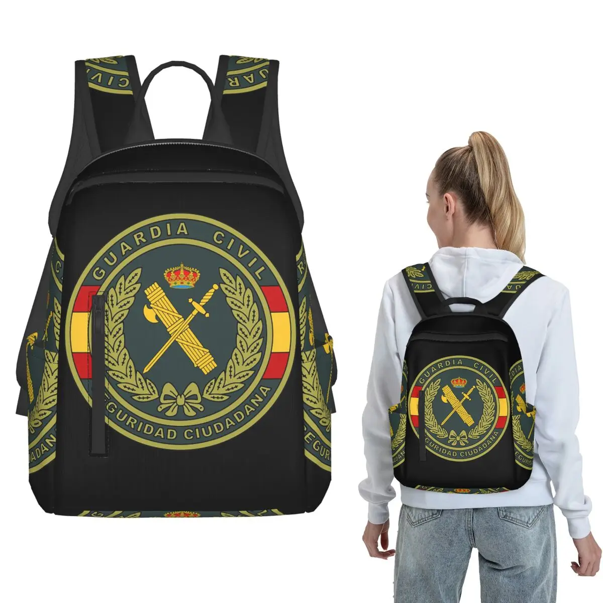 Emblem Of The Spanish Civil Guard Backpack Large Capacity Boys Girls BookBag School Bag Shoulder Bags for Men Women