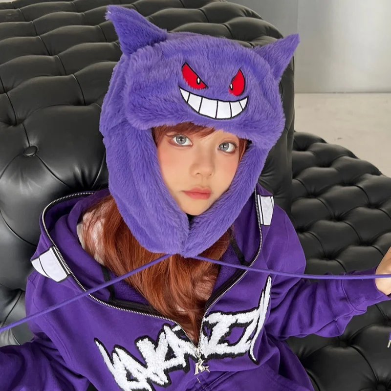 Pokemon Hoed Anime Gengar Ski Hoeden Leuke Cartoon Winter Warm Houd De Koude Cap Kawaii Cosplay Buiten Fietsen Caps Geschenken