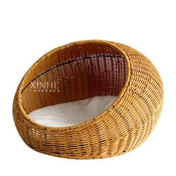 Rattan Cat House Dog House Pet House Four Seasons General Semi-enclosed Breathable Rattan Pet House Pet Supplies Wear