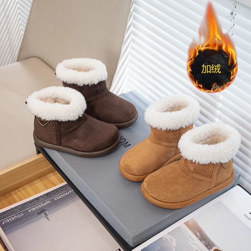 

Детские хлопковые сапоги для девочек, зима 2024, новая мода в корейском стиле, нескользящие универсальные короткие сапоги принцессы с мягкой подошвой