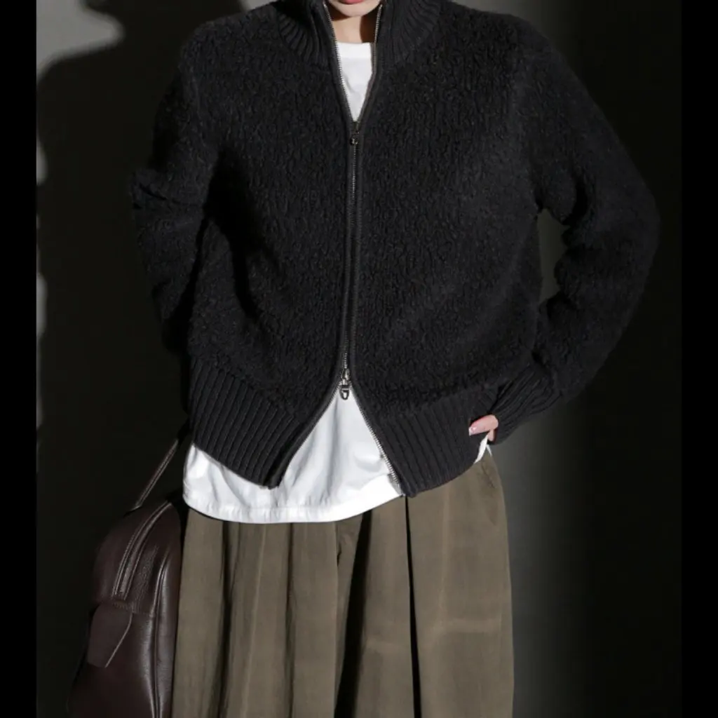 

Women's Soft Waxy Circle Lambswool Zipper Cardigan Knitted Collar Warm Autumn Winter Outerwear G011701