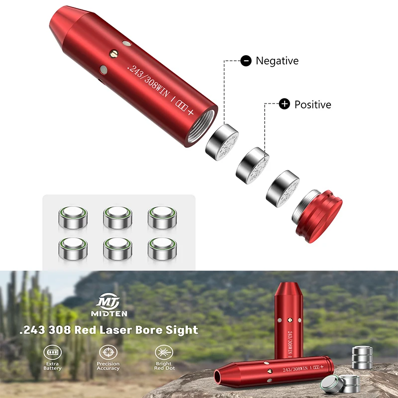 

MidTen .243 308 Bore Sight Red Dot Laser Boresighters Sighting Kit with Batteries Aluminum for Hunting Outdoors