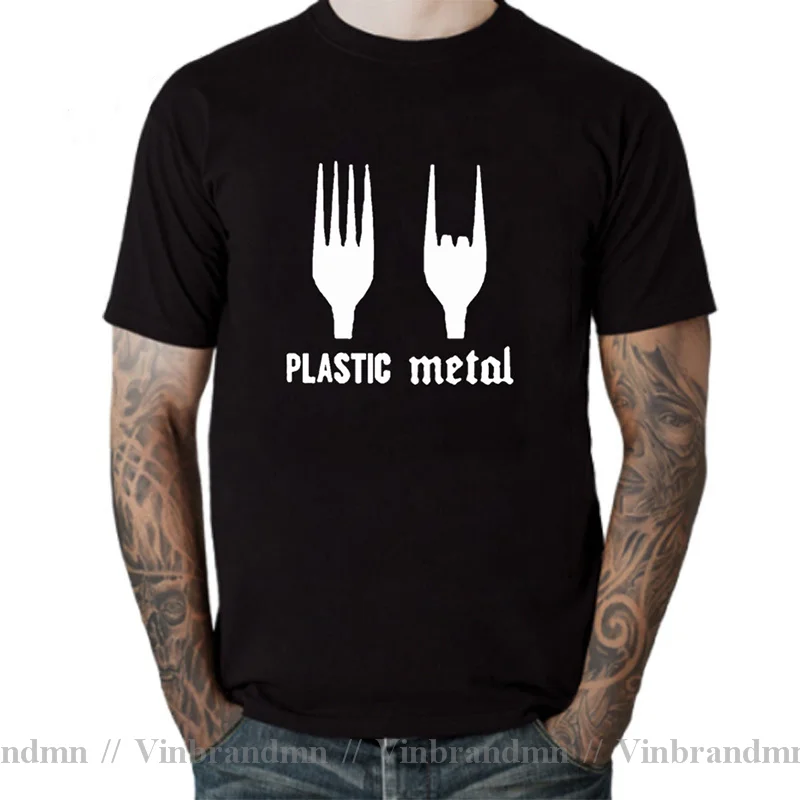 Plastic Heavy Metal Pommes Fork Graphic Printed T-shirt Oversized Harajuku Men's Clothing Vintage T Shirt Rapper Hip Hop Apparel