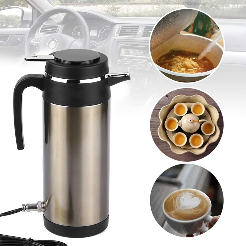 Car Kettle 12V 1200Ml Electric Car Kettle Travel Heater Large Capacity Tea Coffee Car Boiler Suitable For Camping Gold