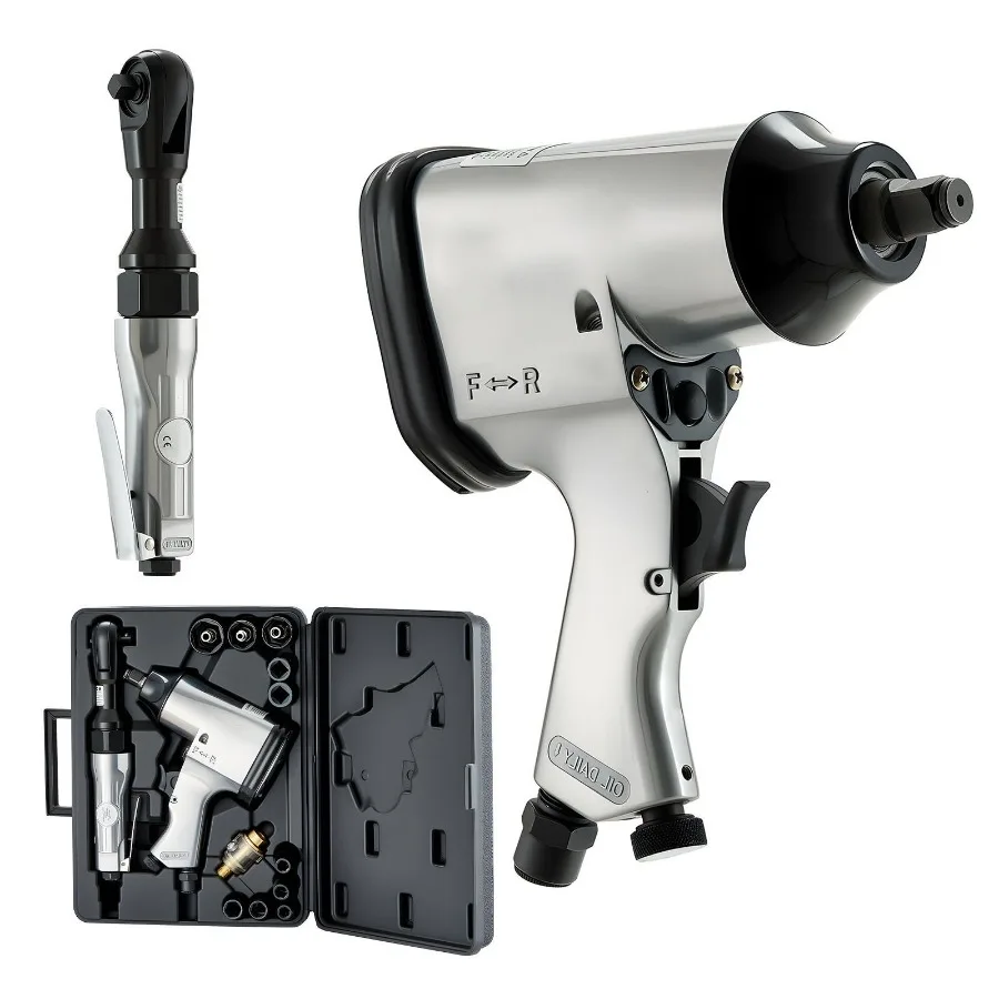1/2 Air Impact Wrench 3/8 Ratchet Wrench Combo 19-Piece Pro Air Tool Kit with CR-V Steel Sockets in Black Durable High-Torque f
