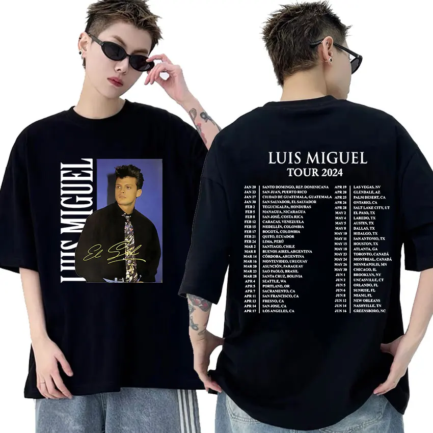 90s Retro Luis Miguel Tour 2024 Graphic T Shirt Men's Hip Hop Gothic Fashion T-shirts Casual Oversized Cotton T-shirt Streetwear