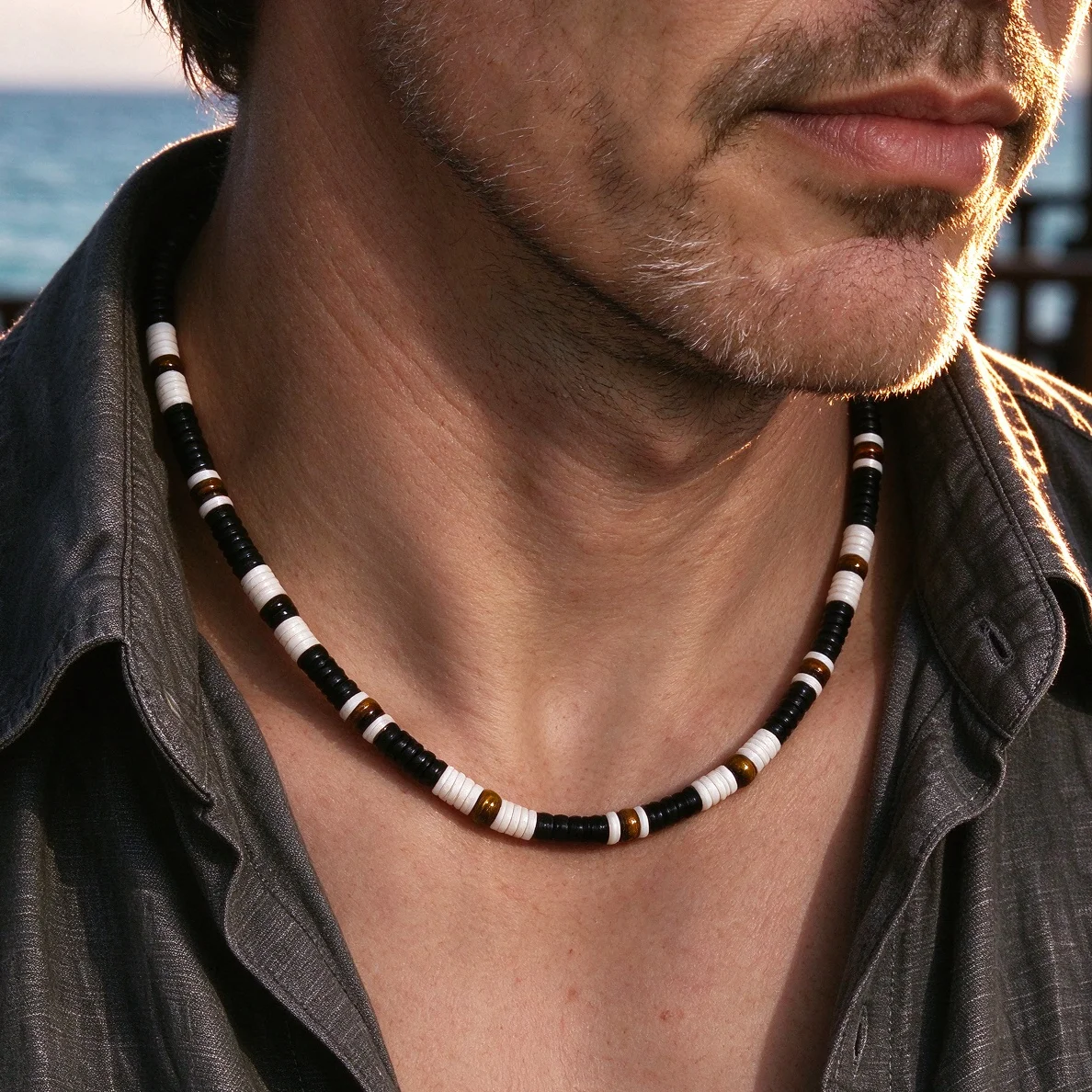 Collar Hombre Bohemia Male Surfer Necklace For Man Jewelry Coconut Shell Man's Wooden Beaded Necklace Summer Accessories