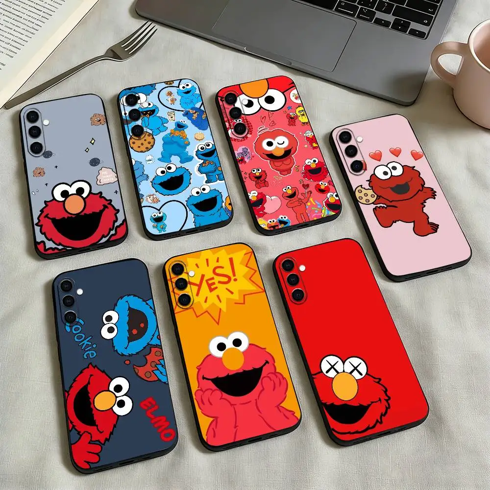 

Cartoon S-Sesame S-Street Cookie Phone Case For Samsung Galaxy A73,A72,A71,A70,A53,A52,A51,Soft Silicone Black Cover