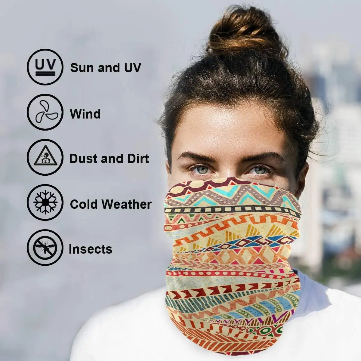 Pañuelos étnicos africanos coloridos con ondas para el sol y el polvo, polaina elástica sin costuras para el cuello, bufanda mágica, diadema, pasamontañas