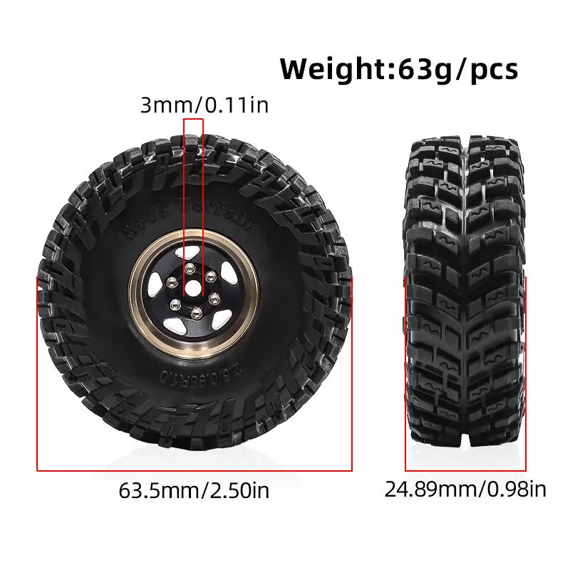 ล้อ RC แบบ Beadlock ทำจากทองเหลืองแท้ 1.0 พร้อมยาง สำหรับรถ RC Crawler ขนาด 1/18 1/24 รุ่น Trx4m SCX24 FCX24, 4 ชิ้น