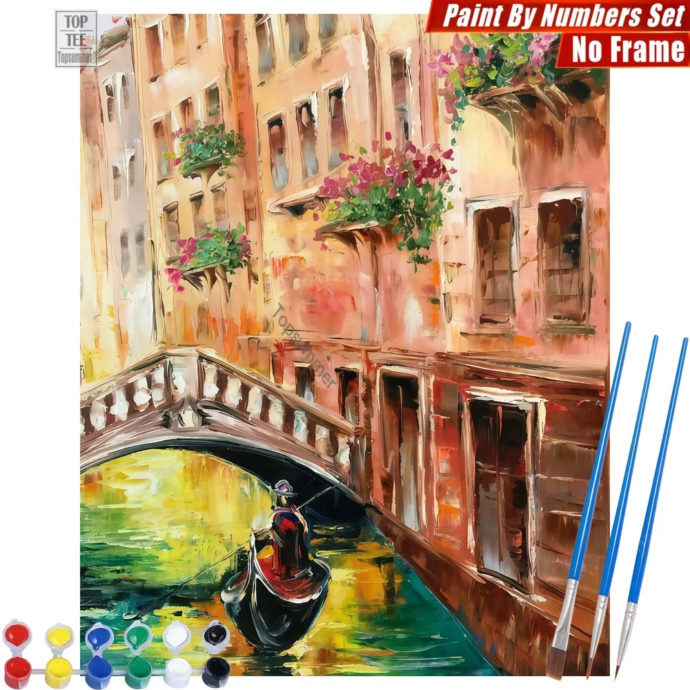 

Venice canal gondola flowers DIY Paint By Numbers Set - Venice buildings flowers Wall Art Home Decor Mother'S Day Gift For Wife