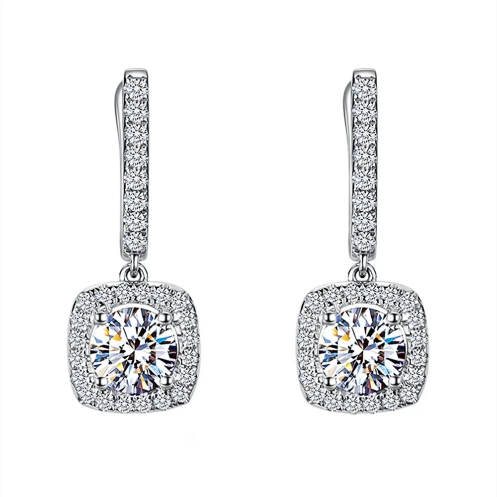 New Latest Peach Exquisite high-end women Crystal from Austrian micro inlaid zircon versatile fashionable earrings buckle