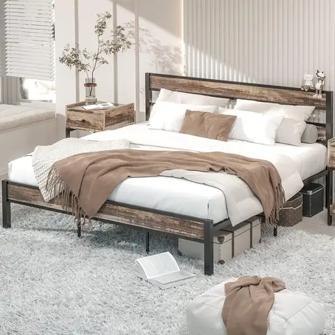 LIKIMIO California King Bed Frame con testiera, senza rumore, senza bisogno di molle, telai di supporto in metallo pesante e resistente
