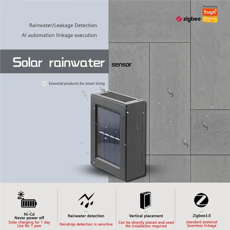 A19F-Solar Rain Sensor Tuya Smart Zigbee Solar Rain Sensor Overflow Alarm Requires Gateway