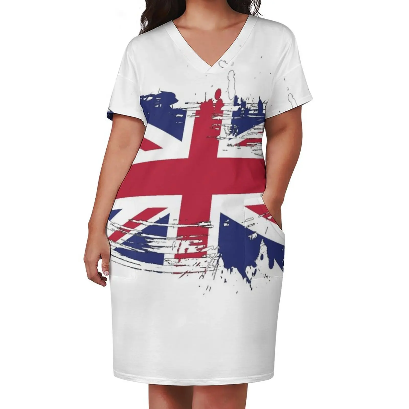 United Kingdom Flag Brush Splatter Loose Pocket Dress women's clothing trend 2025 women dresses