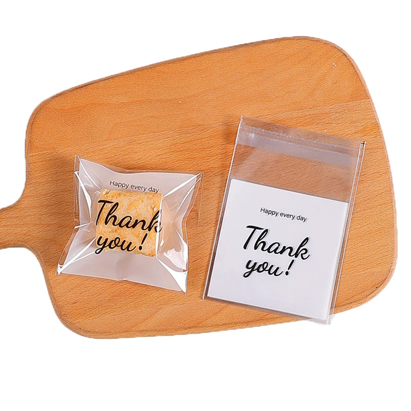 100Pcs/Pack Thank You Clear Bags Self Adhesive Candy Cookie Bakery Bags Self Adhesive Individual Gift Pastry Bags