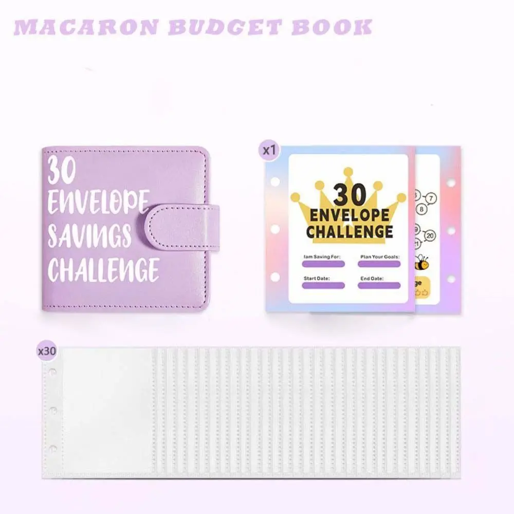 Sfide di risparmio di contanti in pelle PU 30 giorni Busta impermeabile Raccoglitore per sfide Pianificatore finanziario Manuale Raccoglitore per budget di denaro