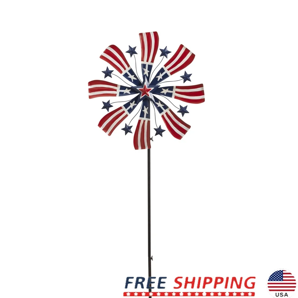 

63 Inch Metal Americana Wind Spinner Garden Stake Outdoor Decoration Independence Day Memorial Day Patriotic Yard Art Durable