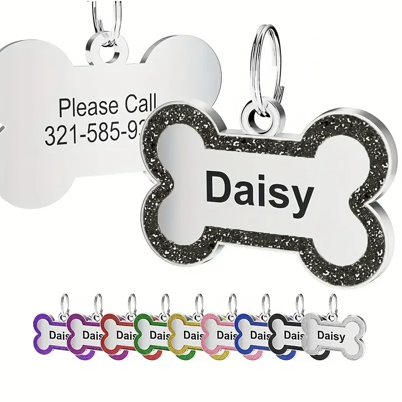 Zinc Alloy Double-Sided Personalized Customized Pet Engraved ID Name Plate Puppy Bone Shape Collar Tag Plate Pendant Decorations