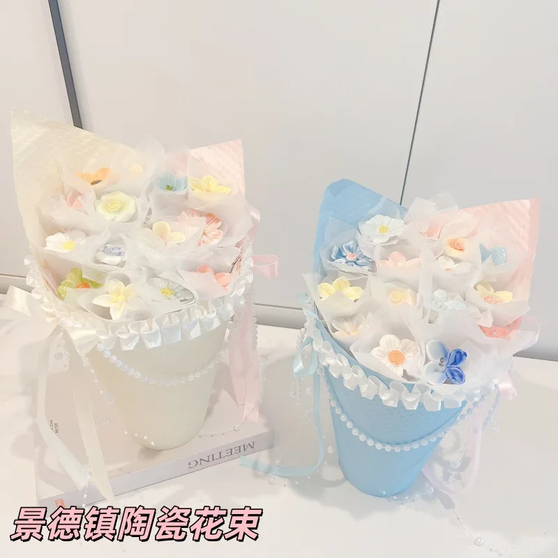 Ceramic bouquet valentine's day birthday gift ice cream milk tea cup