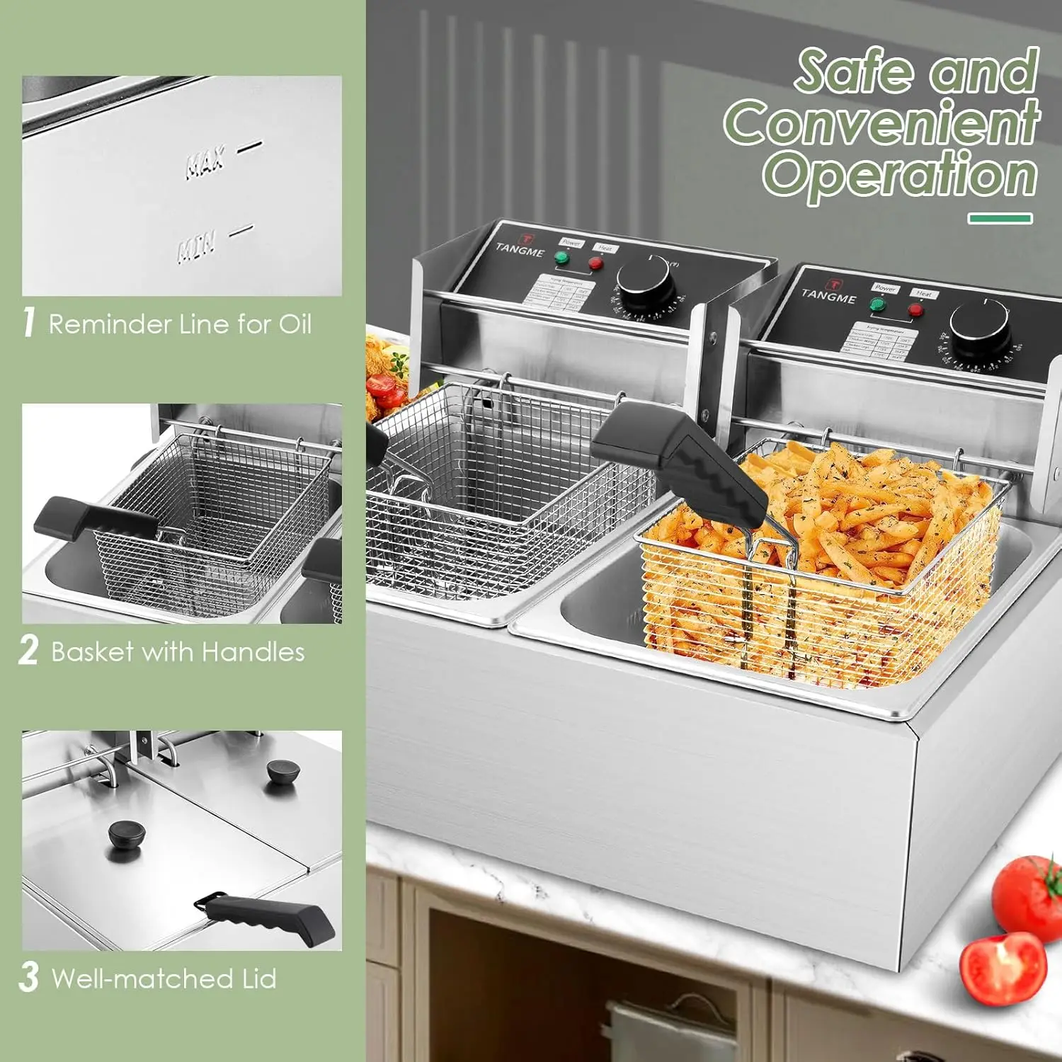 Deep Fryer - 3400W Electric Deep Fryers with 2x6.35QT Baskets 0.8mm Thickened Stainless Steel Countertop Oil Fryer 20