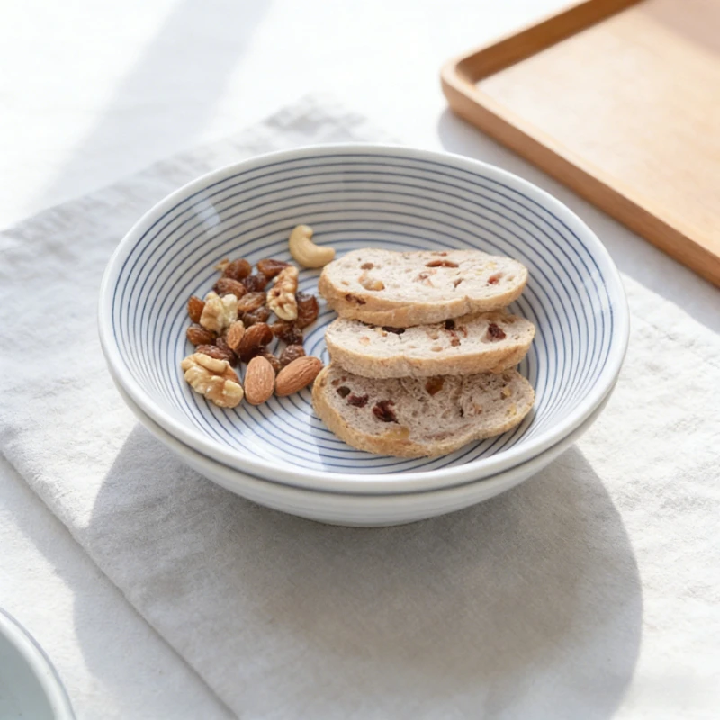 New Japanese Imported Blue Ring Ceramic Plate Japanese Style Multi Use Deep Dish Dinner Plate Soup Bowl Exquisite Tableware Set