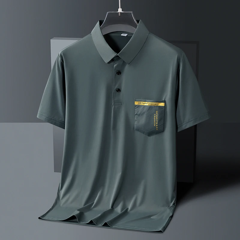 Luxury High Quality Ice Silk Ventilate Short Sleeve Polo Shirts Men's Workwear Top Summer Brand Embroidery Business Paul T-shirt