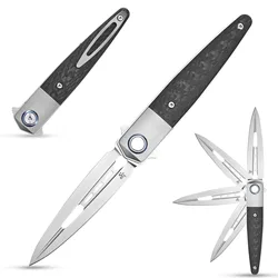 Sitivien ST993 Folding Knife Handmade M390 Pearlescent Polishing Blade Titanium Carbon Fiber Handle EDC Tool Knifes for Working