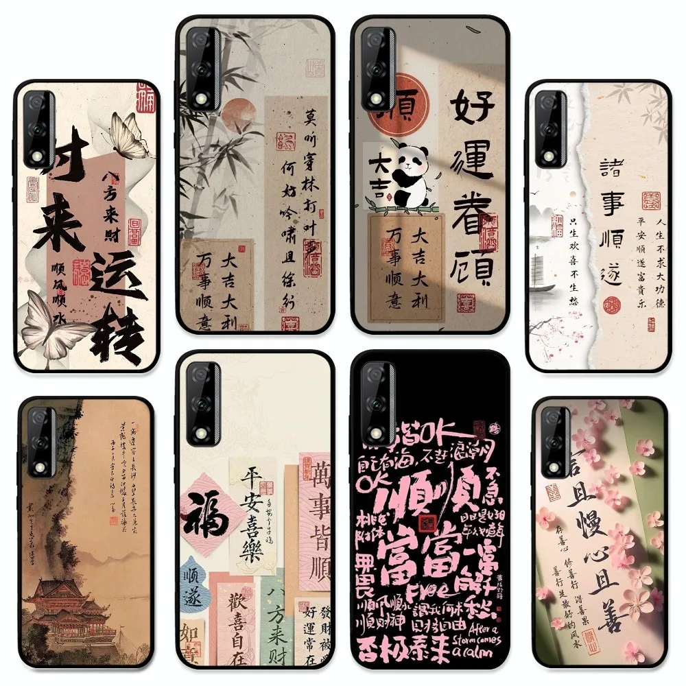 Chinese Style Wish Good Luck Freedom Phone Case For Huawei Y9 6 7 5 Prime Enjoy 7s 7 8 Plus 7a 9e 9plus 8E Lite Psmart Shell