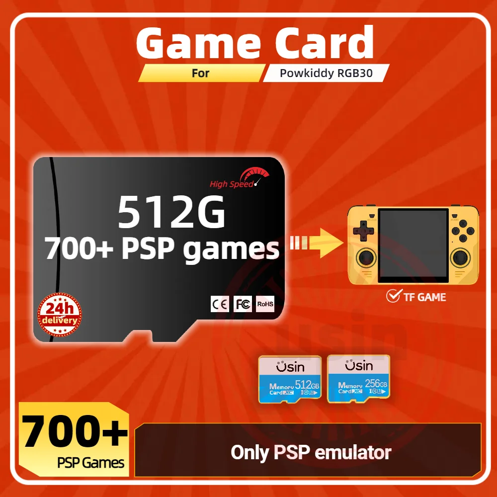 Game Card For Powkiddy RGB30 Memory TF Plug&Play Pre-install Retro Games PSP PS1 SD portable Handheld High Speed Card 1Tb 512G