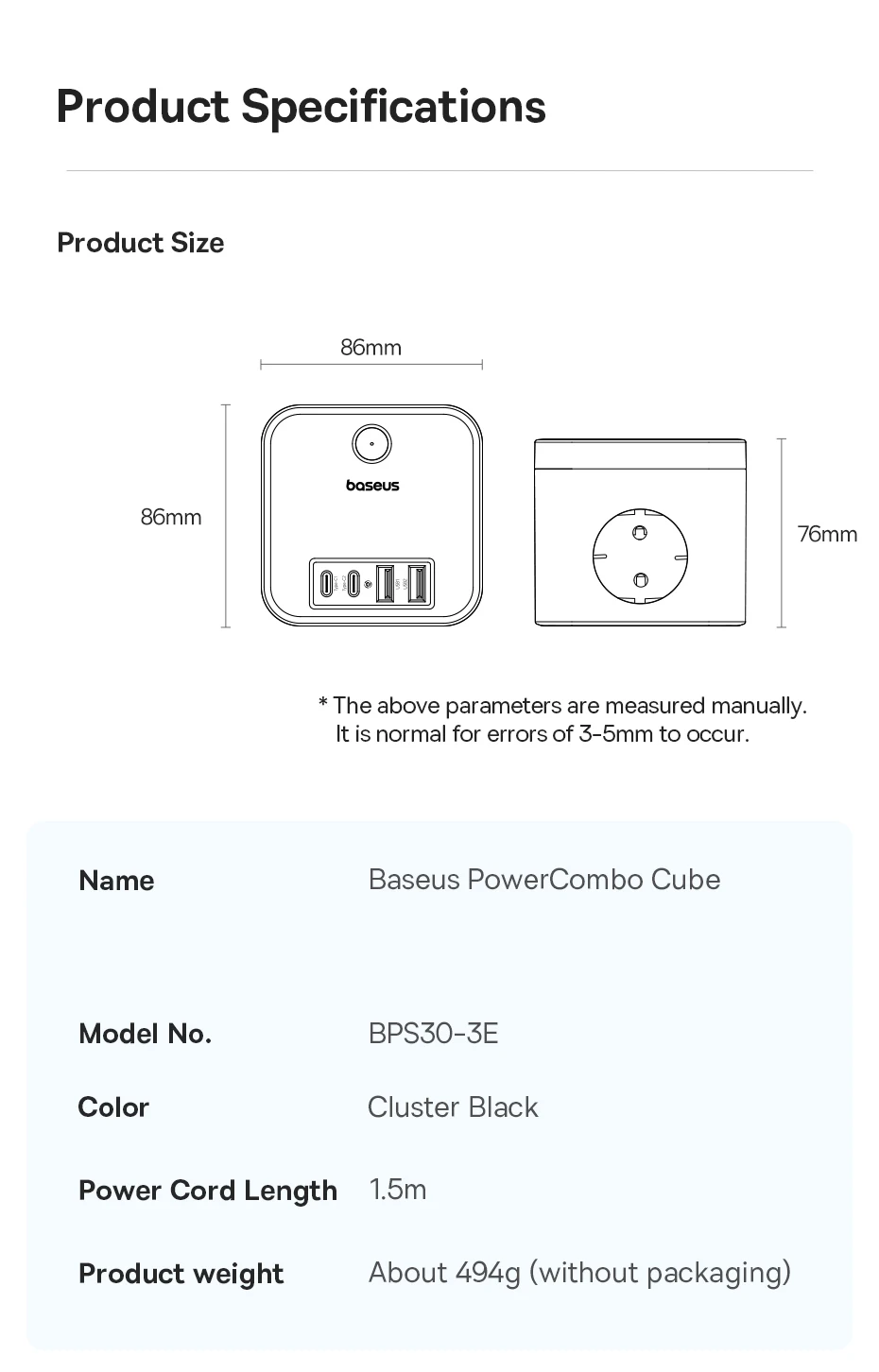 Baseus 30W Ladegerät Schnelle Steckdosenleiste 4000W 3AC Steckdose Desktop Ladestation Überspannungsschutz Für Tablet iPhone Samsung Xiaomi – Detail 12
