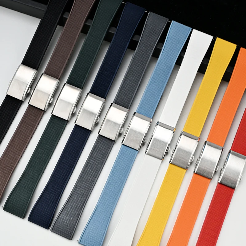 Fluoro Rubber Watch Band FKM Tropic Strap 18/19/20/21/22mm Folding Buckle Quick Release Cut to Size Bracelet for Men Women