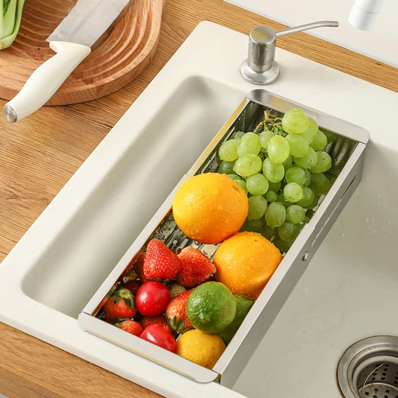 304 Stainless Steel Scalable Sink Drain Basket Dish Drying Rack Sink Organizer Extendable Sink Colander Strainer