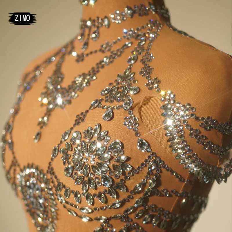 ชุดบอดี้สูทประดับพลอยเทียมแวววาวและเสื้อโค้ทสีดำสำหรับปาร์ตี้ไนท์คลับเสื้อผ้าวันเกิดชุดเต้นรำแบบเสาสำหรับเวทีลากราชินี
