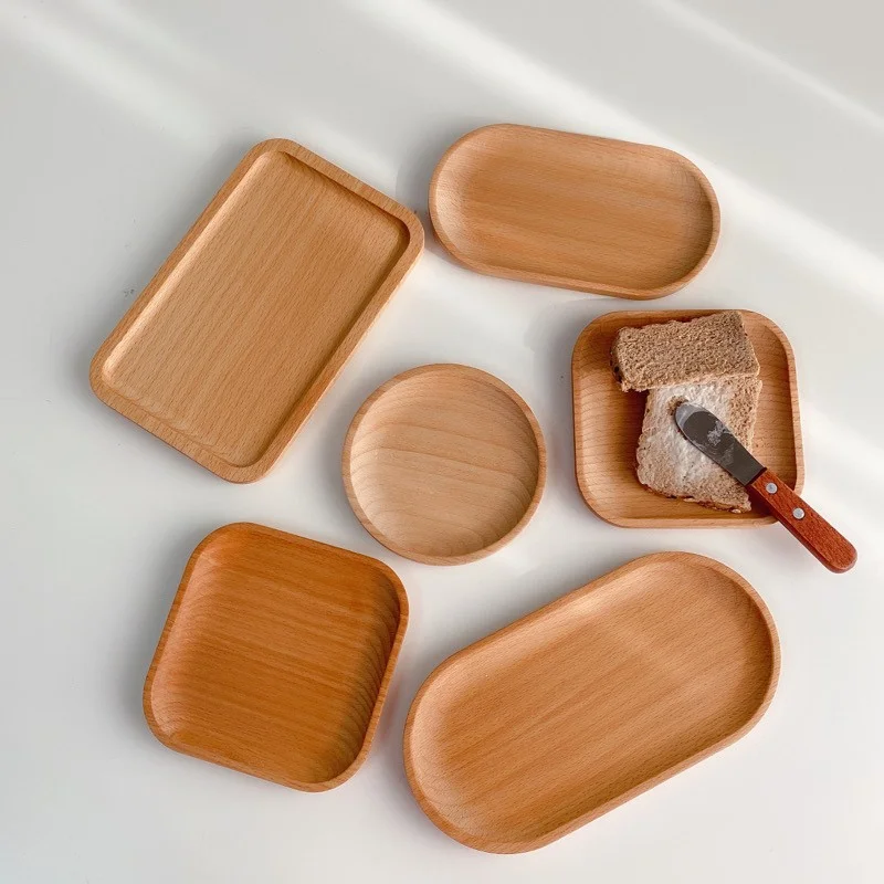 

Wooden Beech Tray Oval Square Dining Plate Household Cake Plate Food Tableware Photography Props